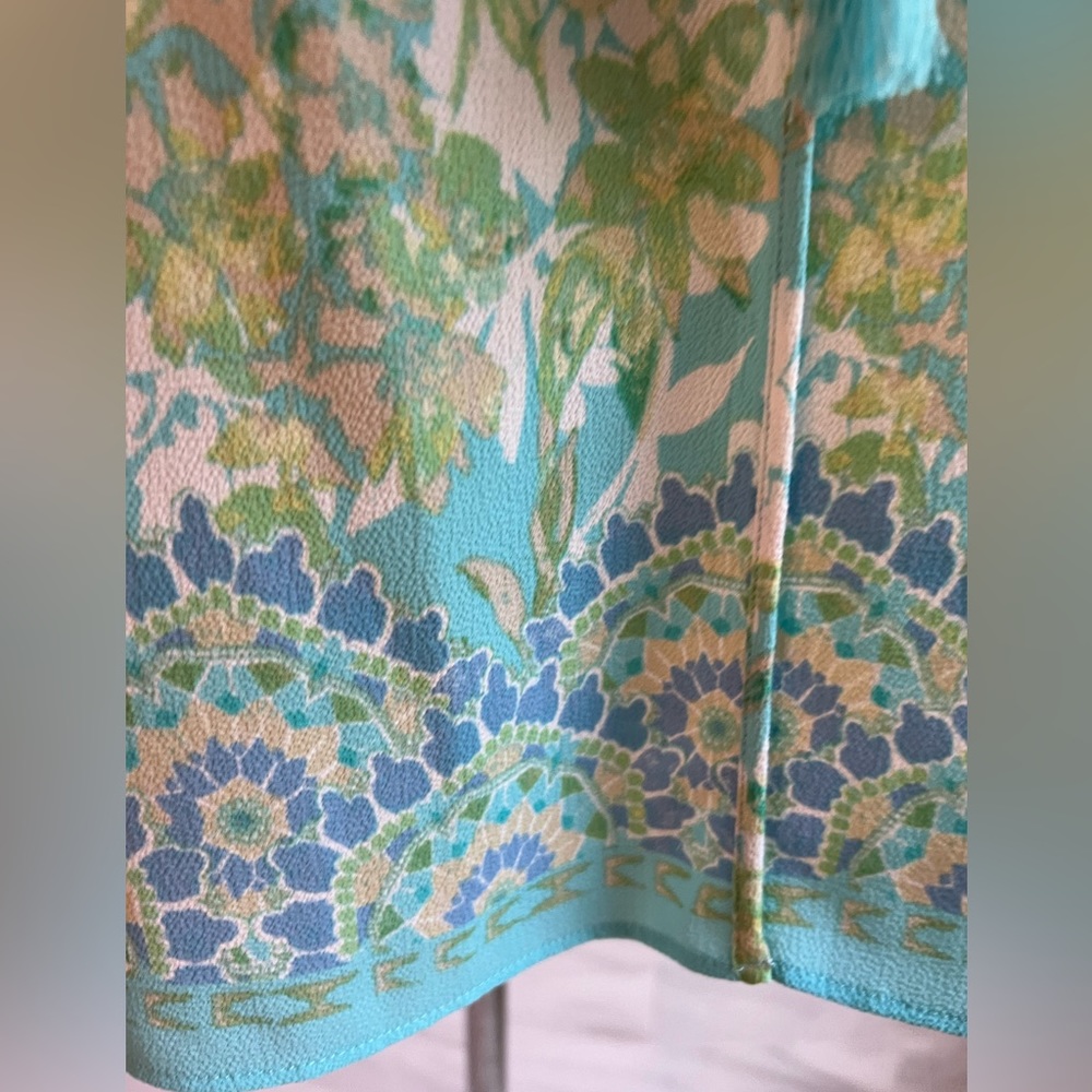 New Sleeveless Tassel Blue Torques Floral Blouses Sz M - Picture 3 of 12